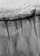 Closeup of possible water marks on Mars. NASA.