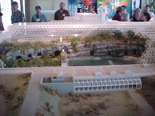 Photograph of a model of the Biosphere 2 campus