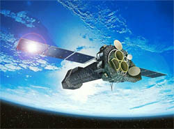 Artist's conception of XMM-Newton spacecraft in flight.