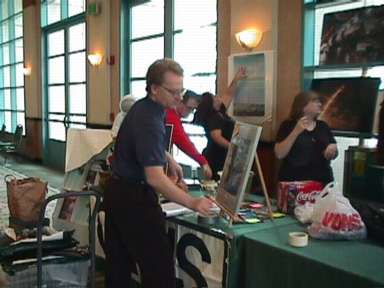 Members setting up the fan table on Friday