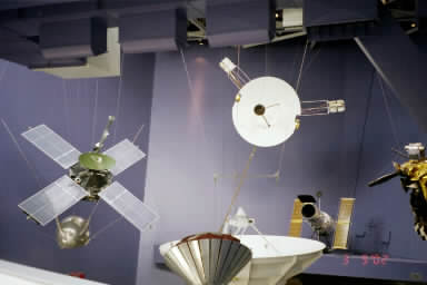 Spacecraft models hung from the ceiling