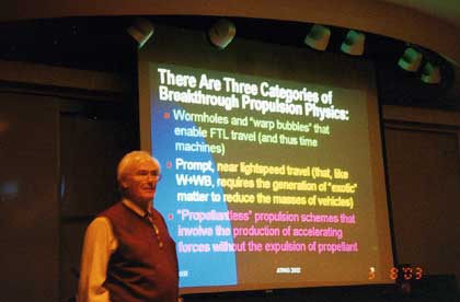 Dr. James Woodward speaking at March, 2003 meeting at Cal State Fullerton.