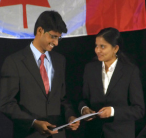 HelioAstra team members (from left) Akhil Raj Kumar Kalapala and Krishna Bhavana Sivaraju. (Photo: Michael McGuire)